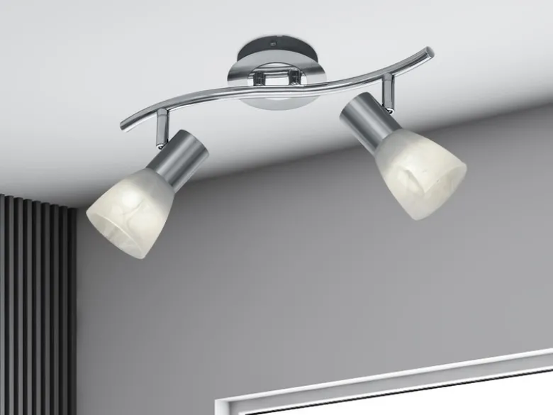 2er SET 2-flammige Deckenstrahler Silber, Glasschirme schwenkbar Breite 33cm