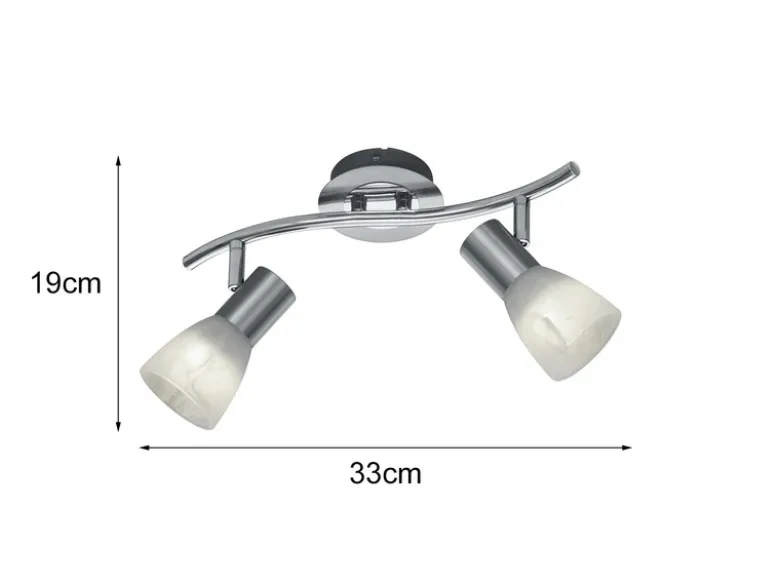 2er SET 2-flammige Deckenstrahler Silber, Glasschirme schwenkbar Breite 33cm