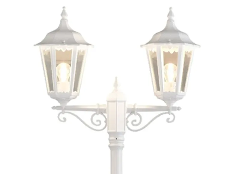 2er-Set 2-flammige Gartenlaterne FIRENZE, E27, Aluminium weiß, inkl. Pfahl