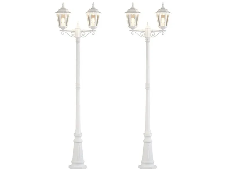 2er-Set 2-flammige Gartenlaterne FIRENZE, E27, Aluminium weiß, inkl. Pfahl