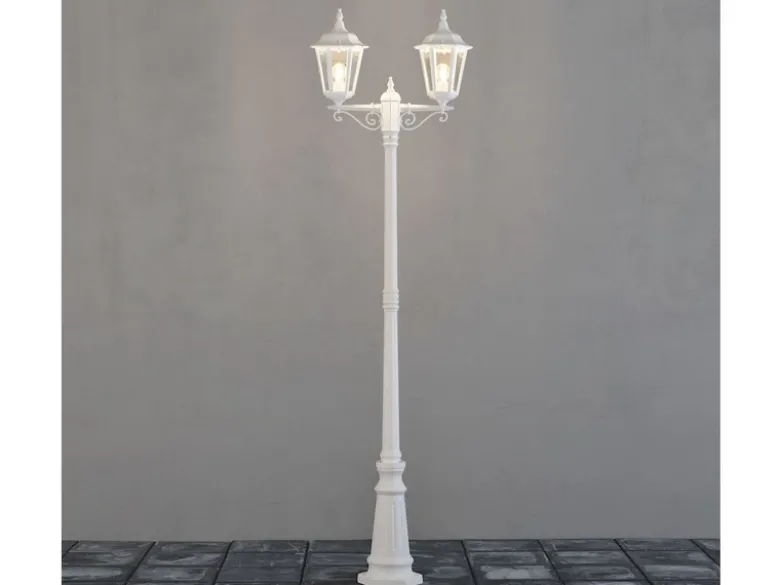2er-Set 2-flammige Gartenlaterne FIRENZE, E27, Aluminium weiß, inkl. Pfahl