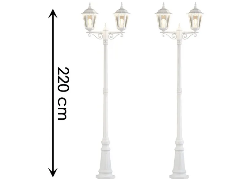 2er-Set 2-flammige Gartenlaterne FIRENZE, E27, Aluminium weiß, inkl. Pfahl