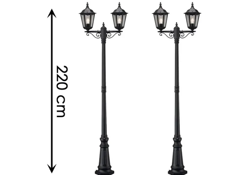 2er-Set 2-flammige Gartenlaterne FIRENZE, E27, Aluminium schwarz, inkl. Pfahl