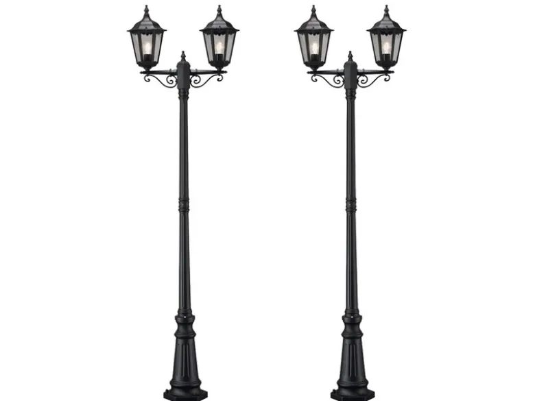 2er-Set 2-flammige Gartenlaterne FIRENZE, E27, Aluminium schwarz, inkl. Pfahl