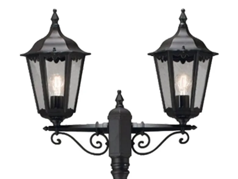 2er-Set 2-flammige Gartenlaterne FIRENZE, E27, Aluminium schwarz, inkl. Pfahl