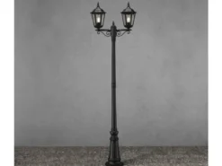 2er-Set 2-flammige Gartenlaterne FIRENZE, E27, Aluminium schwarz, inkl. Pfahl