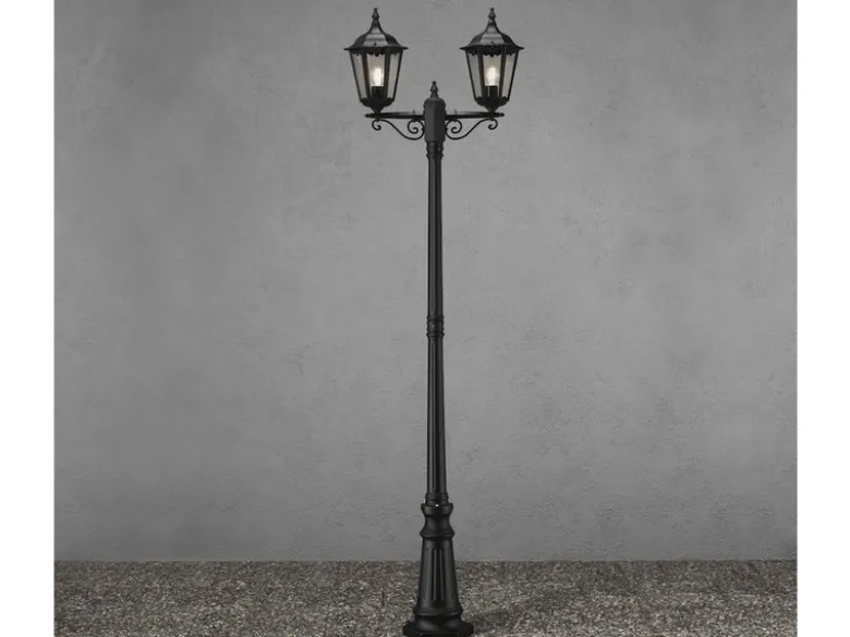 2er-Set 2-flammige Gartenlaterne FIRENZE, E27, Aluminium schwarz, inkl. Pfahl