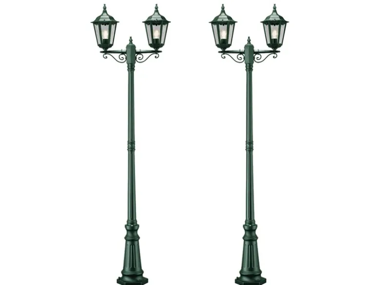 2er-Set 2-flammige Gartenlaterne FIRENZE, E27, Aluminium grün, inkl. Pfahl