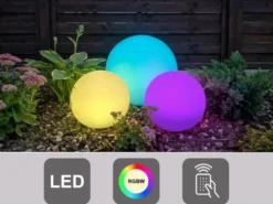 3er SET Garten Solarkugeln mit Fernbedienung dimmbar & RGBW Farbwechsel