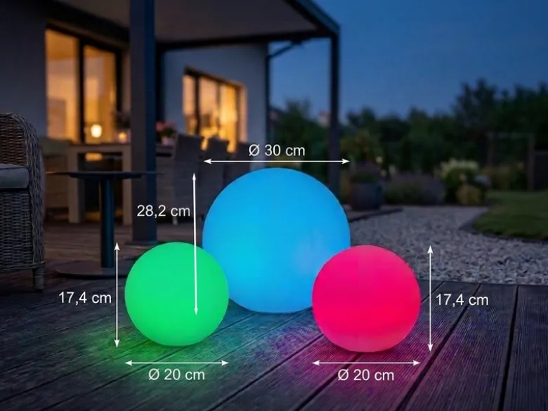 3er SET Garten Solarkugeln mit Fernbedienung dimmbar & RGBW Farbwechsel