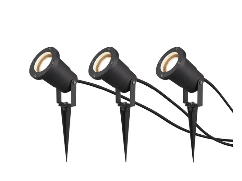 3-er SET Gartenstrahler mit Erdspieß, Anschlusskabel, Stecker & GU10 LED