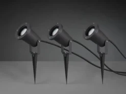 3-er SET Gartenstrahler mit Erdspieß, Anschlusskabel, Stecker & GU10 LED