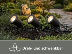 3-er SET Gartenstrahler UBANGI mit Erdspieß Anschlußkabel & Stecker, Länge 11,5m