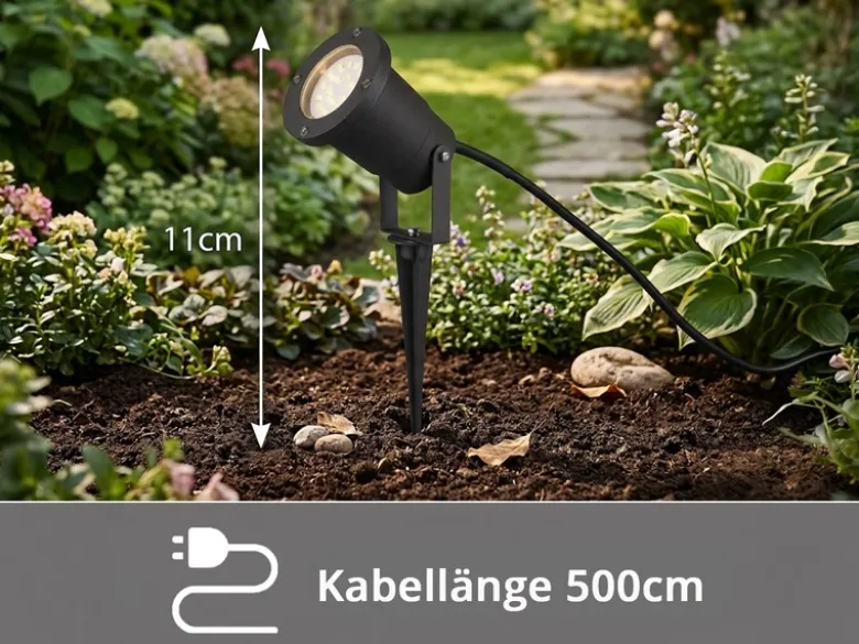 3-er SET Gartenstrahler UBANGI mit Erdspieß Anschlußkabel & Stecker, Länge 11,5m