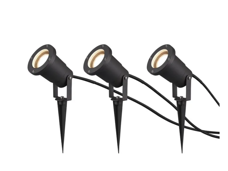 3-er SET Gartenstrahler UBANGI mit Erdspieß Anschlußkabel & Stecker, Länge 11,5m