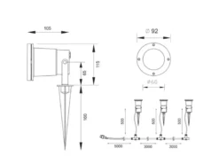 3-er SET Gartenstrahler UBANGI mit Erdspieß Anschlußkabel & Stecker, Länge 11,5m