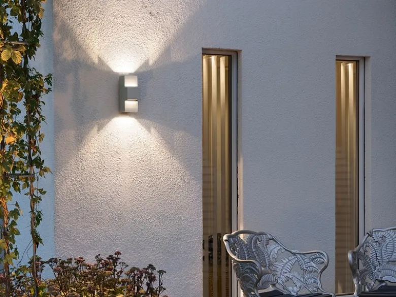 2er-Set graue Wandleuchten IMOLA, Up/Down-light, 9 Watt HP-LED, IP54