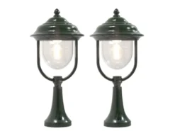 2er-Set grüne Sockelleuchten PARMA aus Aluminium, E27, IP43, H.: 54 cm