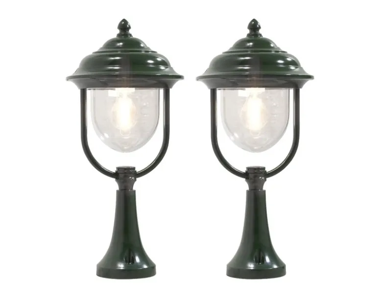 2er-Set grüne Sockelleuchten PARMA aus Aluminium, E27, IP43, H.: 54 cm