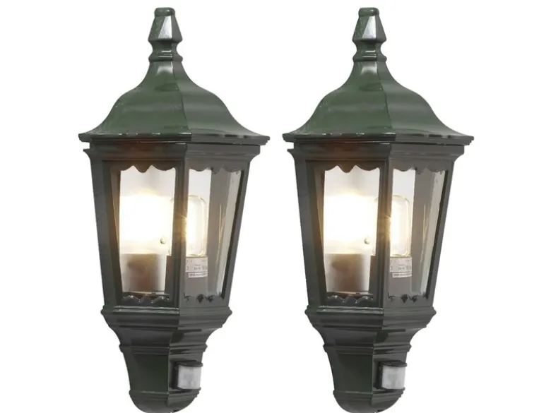 2er-Setgrüne Wandleuchte Halbschale mit Bewegungsmelder, FIRENZE, E27, Aluminium