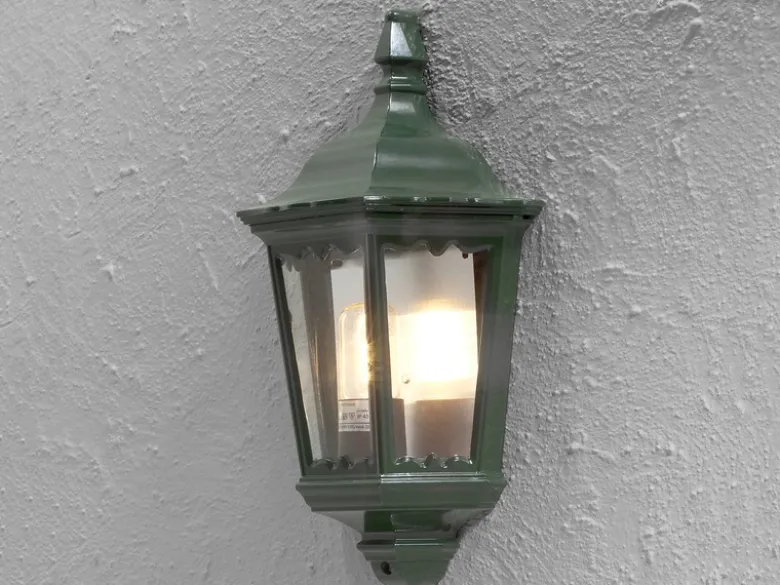 2er-Set grüne Wandleuchten Halbschale FIRENZE, E27, Aluminium, Höhe 44 cm