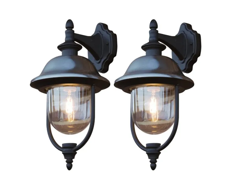 2er-Set hängende Wandleuchten PARMA, Edelstahl Lampendach, E27, IP43