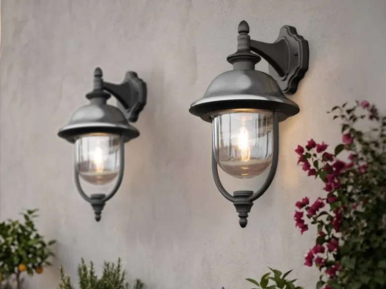 2er-Set hängende Wandleuchten PARMA, Edelstahl Lampendach, E27, IP43