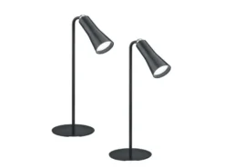 2er SET 3 in 1 LED Akku Tischleuchten mit Klemm- & Klebestation, Schwarz H: 36cm