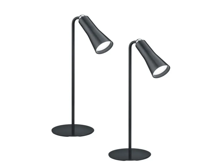 2er SET 3 in 1 LED Akku Tischleuchten mit Klemm- & Klebestation, Schwarz H: 36cm