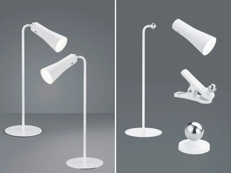 2er SET 3 in 1 LED Akku Tischleuchten mit Klemm- & Klebestation, Weiß H: 36cm