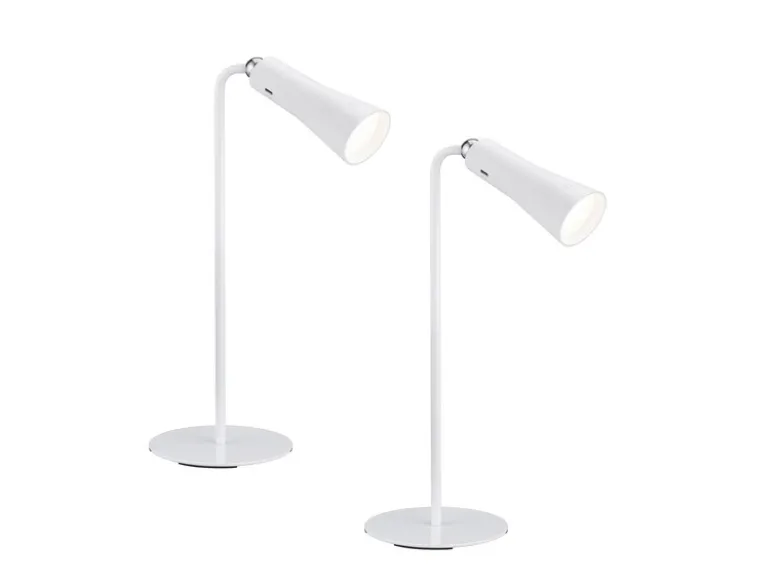 2er SET 3 in 1 LED Akku Tischleuchten mit Klemm- & Klebestation, Weiß H: 36cm