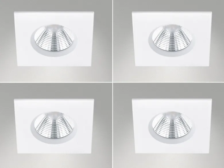 4er SET IP65 LED Deckeneinbaustrahler Weiß eckig, dimmbar, 8,5cm