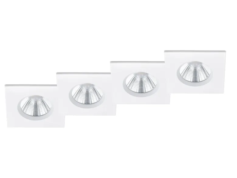 4er SET IP65 LED Deckeneinbaustrahler Weiß eckig, dimmbar, 8,5cm