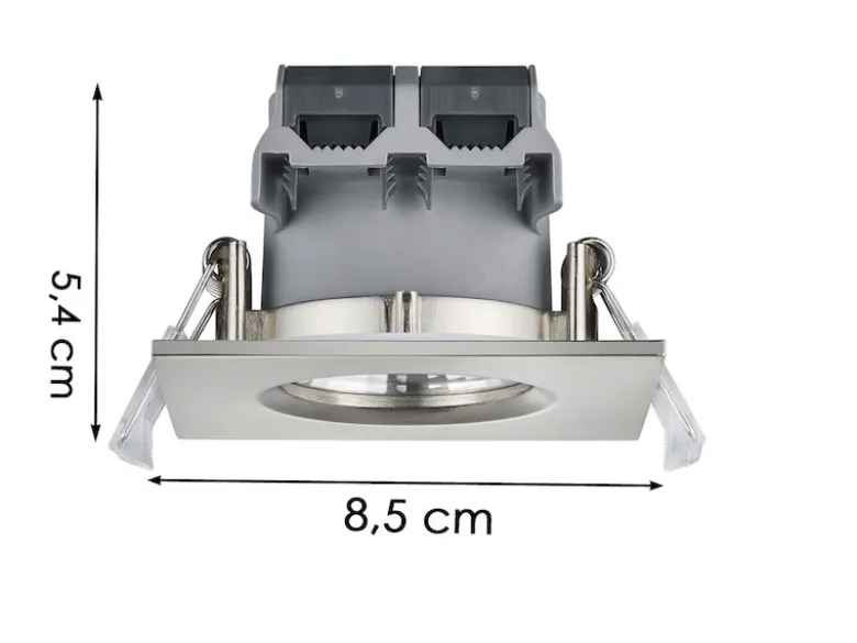 4er SET IP65 LED Deckeneinbaustrahler Silber matt eckig, dimmbar, 8,5cm