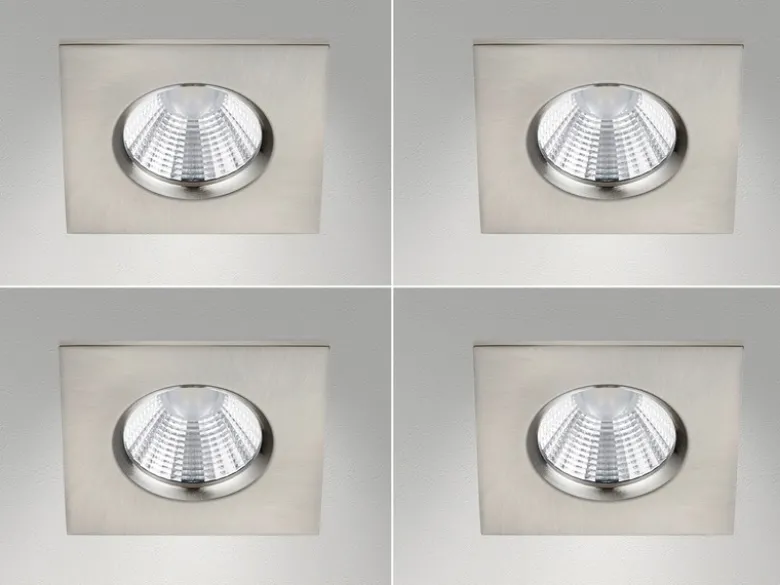 4er SET IP65 LED Deckeneinbaustrahler Silber matt eckig, dimmbar, 8,5cm