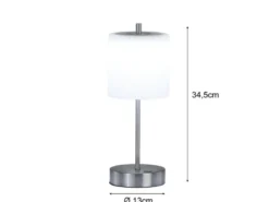 2er SET kabellose Tischlampen Silber / Opalglas dimmbar, Höhe 34,5cm