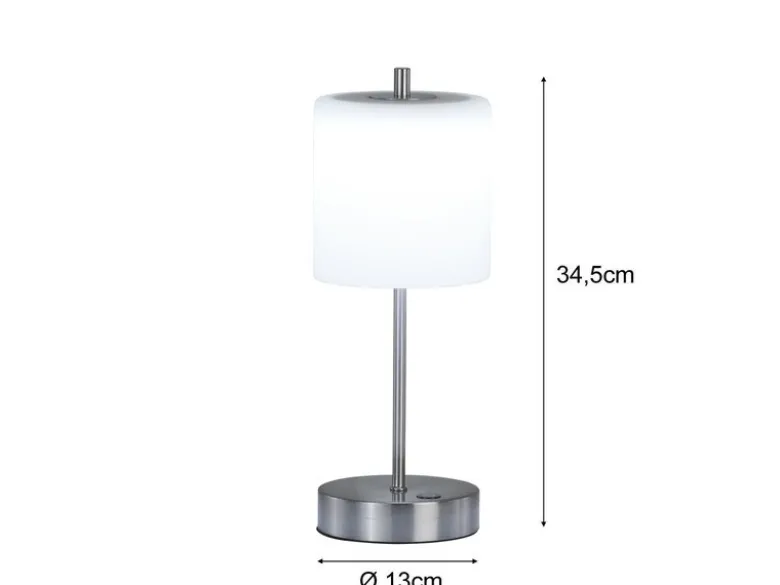 2er SET kabellose Tischlampen Silber / Opalglas dimmbar, Höhe 34,5cm