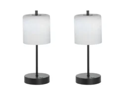 2er SET kabellose Tischlampen Schwarz / Opalglas dimmbar, Höhe 34,5cm