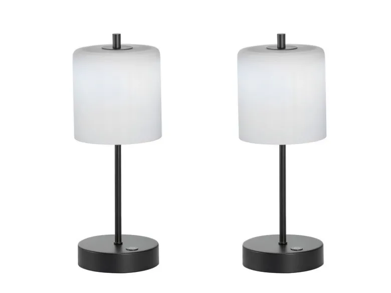 2er SET kabellose Tischlampen Schwarz / Opalglas dimmbar, Höhe 34,5cm