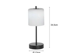 2er SET kabellose Tischlampen Schwarz / Opalglas dimmbar, Höhe 34,5cm
