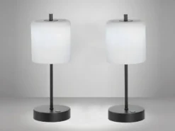 2er SET kabellose Tischlampen Schwarz / Opalglas dimmbar, Höhe 34,5cm