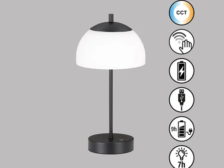 2er SET kabellose Tischlampen Schwarz / Opalglas dimmbar, Höhe 35cm