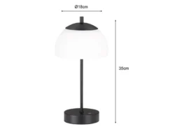 2er SET kabellose Tischlampen Schwarz / Opalglas dimmbar, Höhe 35cm