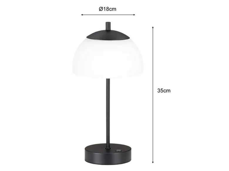 2er SET kabellose Tischlampen Schwarz / Opalglas dimmbar, Höhe 35cm
