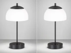 2er SET kabellose Tischlampen Schwarz / Opalglas dimmbar, Höhe 35cm