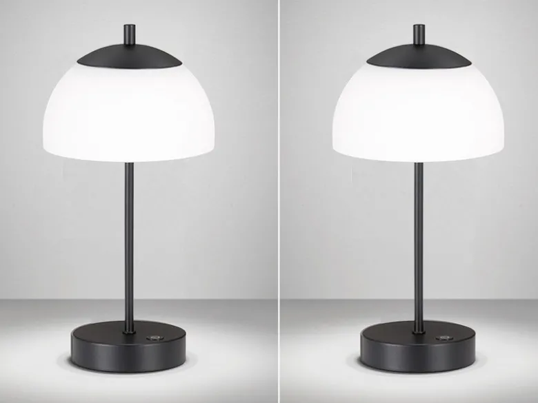 2er SET kabellose Tischlampen Schwarz / Opalglas dimmbar, Höhe 35cm