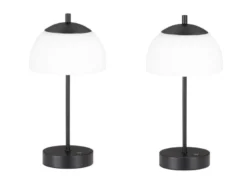 2er SET kabellose Tischlampen Schwarz / Opalglas dimmbar, Höhe 35cm