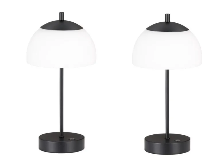 2er SET kabellose Tischlampen Schwarz / Opalglas dimmbar, Höhe 35cm
