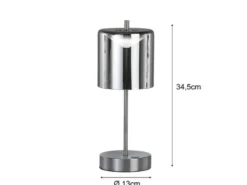 2er SET kabellose Tischlampen Silber / Rauchglas dimmbar, Höhe 34,5cm