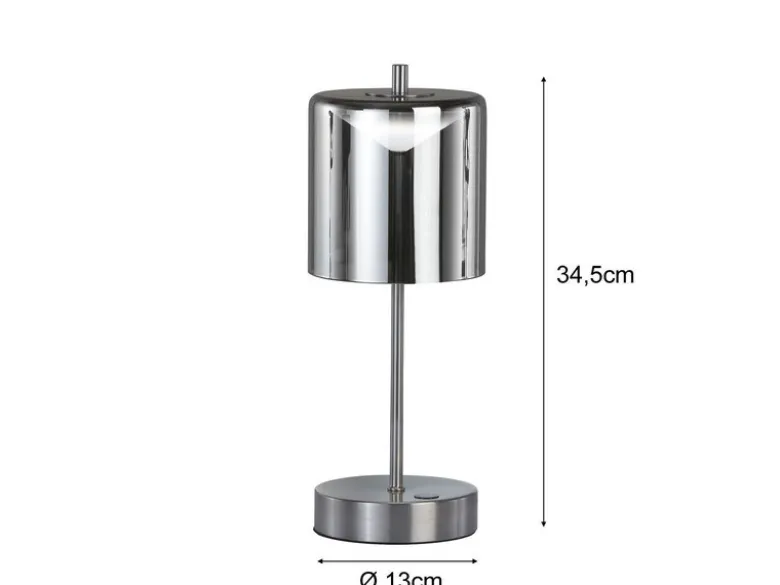 2er SET kabellose Tischlampen Silber / Rauchglas dimmbar, Höhe 34,5cm